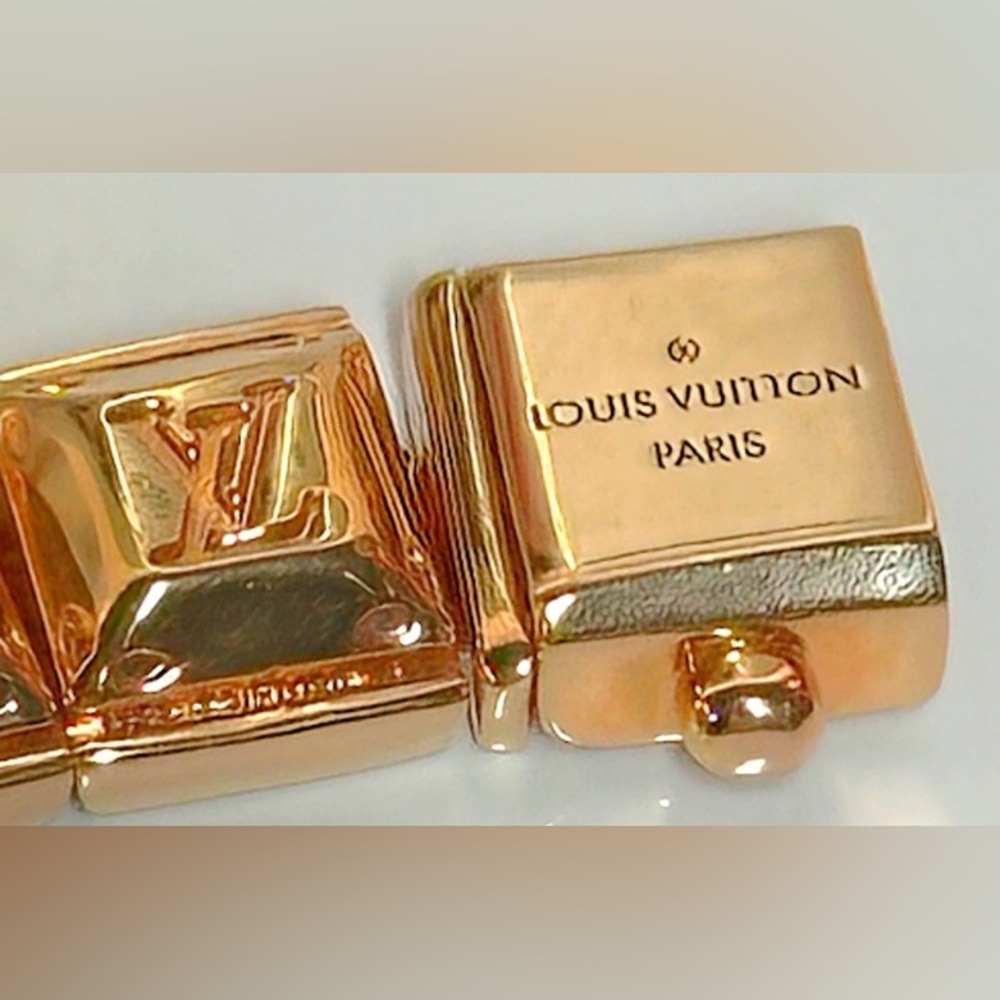 AUTHENTIC Louis Vuitton Brasle Nanogram Gold Tone Tennis Bracelet in a LV Box - Picture 3 of 10